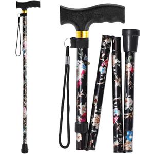 Walking Cane, Cane for Man/Woman | Mobility & Daily Living Aids | 5-Level Height Adjustable Walking Stick | Comfortable Plastic T-Handle Portable Walking Stick Folding Cane (Black)