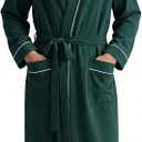 U2SKIIN Men's 100% Cotton Lightweight Robe, Soft Breathable Bathrobe with Pockets, Classic Kimono Spa Robe for Men (XX-Large-3X-Large, Dark Green)