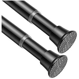 2 Pack Black Spring Tension Curtain Rods 31-62 Inches, Spring Loaded Curtain Rods No Drilling, Adjustable Tension Rod for Windows Bedroom Bathroom Kitchen Doorway Closet