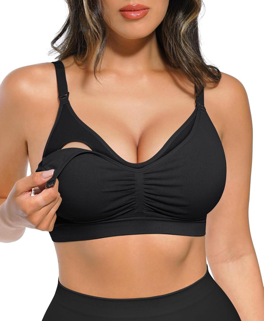 Lover-Beauty Nursing Bras for Breastfeeding Comfortable Hands-Free Pumping Bras Pregnancy Maternity Sport Bra Plus Size, Black, XL