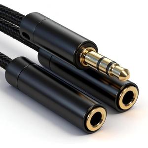 Headphone Splitter, Premium Gold Plated 3.5mm Aux Cable Y Audio Splitter, Nylon Braided Stereo Dual Headphone Jack Cord 1 in 2 Way Out Headset Splitter for PC, Phones, Switch, Tablet