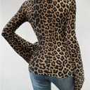 BEAUDRM Women's Y2K Leopard Print Top Mock Neck Ruched Shirt Cheetah Print Tee Shirt Long Bell Sleeve Slim Fit T Shirt (S)