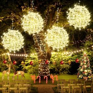 Christmas String Lights Outdoors,4 Pack 15.74" Sphere Lights,Ball Tree Garden Globe Lights for Home, Party, Christmas, Porch Patio,Wedding, Garden,Tree Decoration with Plug (Warm White)