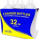 New Star Foodservice Squeeze Bottles, Plastic, Wide Mouth, 32 oz, Clear, Pack of 6