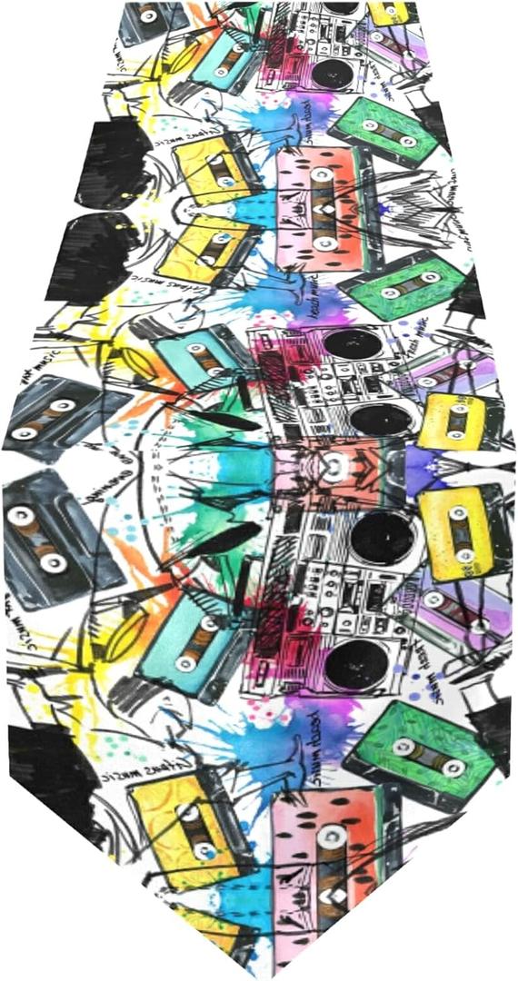 Seamless Doodle Music Vinyl Tapes Recorders 13" X 70" Rectangle Table Runner, Print Long Tablecloth Cover Placemats for Kitchen Dinning Living Holiday Wedding Party Decor (Multi 20)