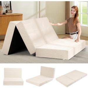 feliz home 6-Inch Tri-Folding Mattress Full Size - Foldable Futon Sofa Bed with Removable Washable Cover, Folding Futon Mattress | Non-Slip Bottom & Carry Handles for Guest, Camping, Dorm