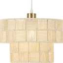 Farmhouse Dining Room Light fixture, 12inch 1-Light Kitchen Lighting Fixtures Ceiling Hanging, Hand Woven Boho Rattan Chandeliers for Entryway Light, Coastal Pendant Lighting for Kitchen Island (Cream)