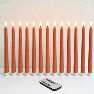 Orange Flameless Taper Candles with Remote, Flickering LED Candlesticks Battery Operated Spring Home Decor Candle Set of 12