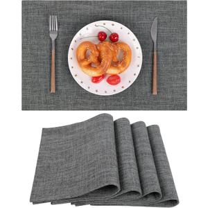 SHACOS Woven Fabric Placemats Set of 4 Heat Resistant Place Mats Non Slip Washable Double Layer Cloth Placemats Reversible Table Mats Kitchen Dining Table Decor (4, Dark Grey)