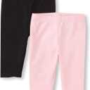 The Children's Place Baby Girls' Capri Leggings 2 Pack (18-24M, Black,Pink)