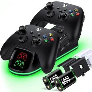 Fast Charging Controller Charging Station with 2x4800mWh Rechargeable Battery Packs for Xbox Series X|S, One S/X/Elite, Dual Charger Dock with 4 Battery Covers