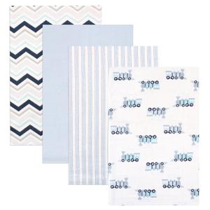Luvable Friends Unisex Baby Cotton Flannel Receiving Blankets, Train 4-Pack, One Size