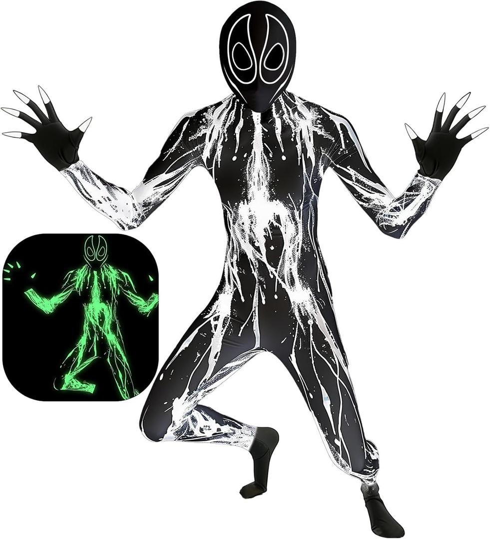 SIZGAROOT Scary Halloween Costumes for Boys Kids Shadow Demon Costume Halloween Party Dress Up, Glow in the Dark (8-10 Years, Black)