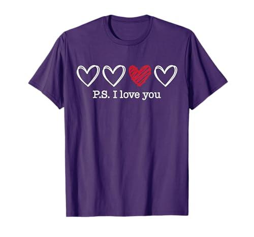 PS I Love You Day Valentine's Day Purple Heart Women Men Kid T-Shirt XL Ladies