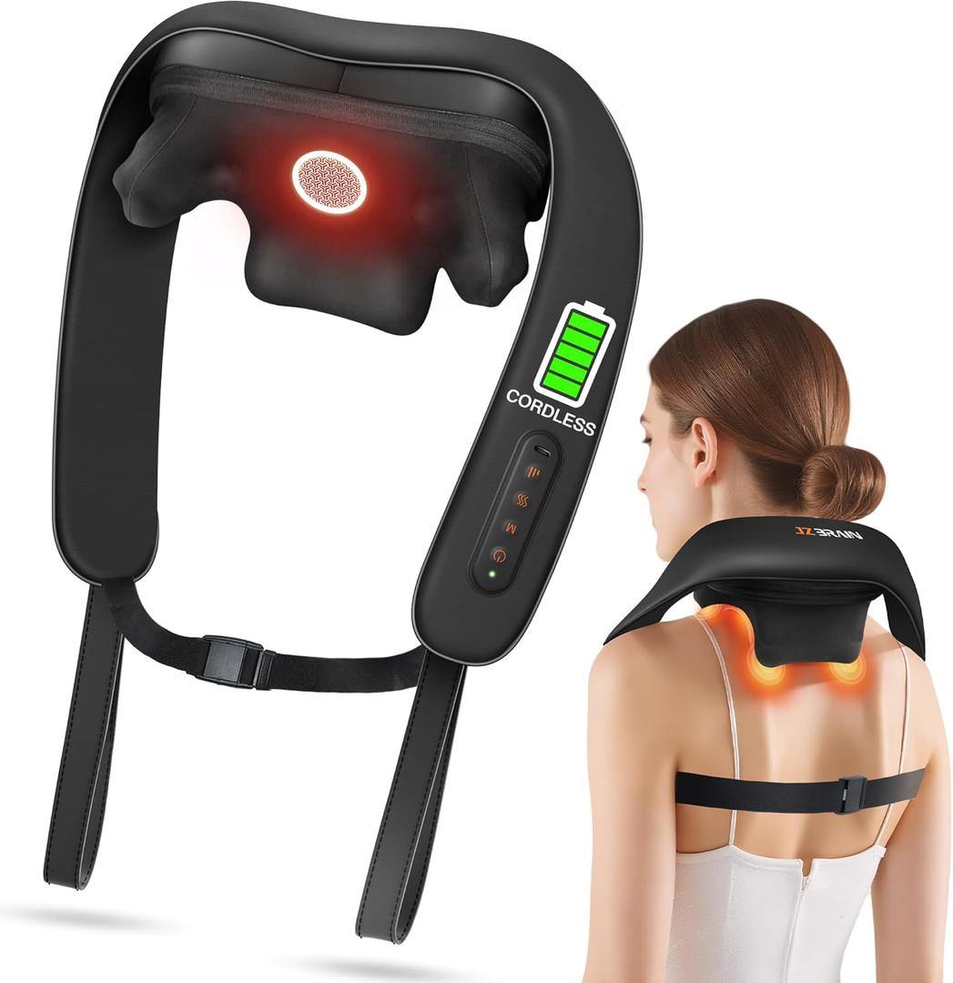Neck and Shoulder Massager with Heat  Cordless Shiatsu Neck Massager for Pain Relief Deep Tissue - Adjustable Speed & Modes Kneading Massage for Back - for Men Women