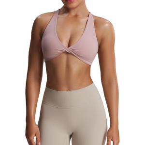 Aoxjox Women's Workout Sports Bras Fitness Backless Padded Sienna Low Impact Bra Yoga Crop Tank Top (Woodrose, Small)