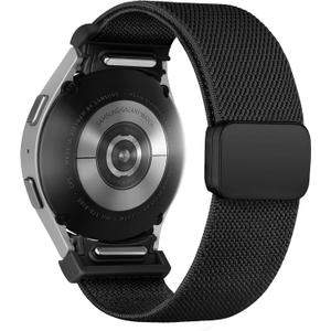 One Click Fabric Bands for Samsung Galaxy Watch 7 6 Band 5/4/FE 40mm 44mm/Galaxy Watch 6 Classic 43mm 47mm/5 Pro 45mm/4 Classic 42mm 46mm,Magnetic Elastic No Gap Wristband Stretchy Nylon Sport Strap (01-Black)