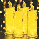 4PCS Yellow LED flameless Candles (D:2.5" x H:7"), Flickering LED Pillar Candles, Battery Included, Outdoor Indoor Battery Operated Candles for Halloween Wedding Desk Bedroom Patio Decorations