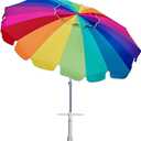 AMMSUN 7.5ft Large Heavy Duty HIGH Wind Beach Umbrella with sand anchor & Tilt Sun Shelter, UPF 50+ Protection Outdoor Umbrellas Sunshade with Carry Bag for Patio Garden Pool Backyard Rainbow