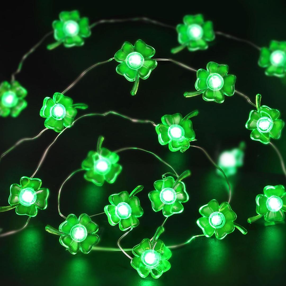 St Patricks Day Decorations Lights 10FT 30 LED Shamrock String Lights Battery Operated Saint Patricks Day Decor, 8 Light Modes St. Patrick's Day Lights Green Fariy Light for Home Party Table Tree
