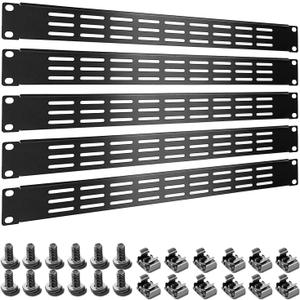 1U 2U 3U Blank Rack Mount Panel, Spacer Black Rack Mount Cover Support bar for Enclosure Network Cabinet Cable Management Bar Slot (Vented 1U 5PCS)