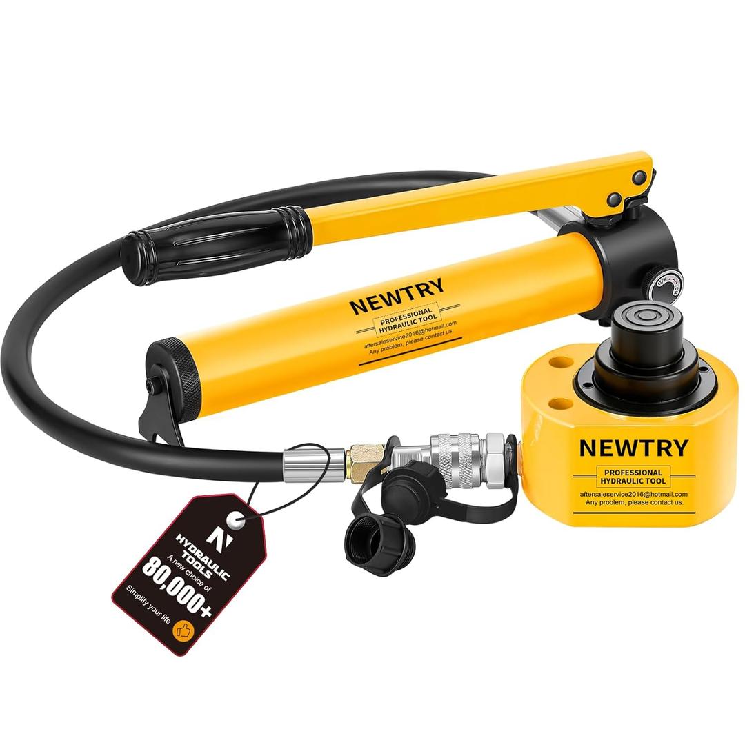 NEWTRY 20T Low Profile Hydraulic Jack Porta Power Kit + CP-180 Manual Hydraulic Hand Pump Multi Section Jack, 1.18 Stroke Industrial Mini Hydraulic Cylinder