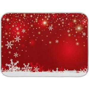Christmas White Snowflake On Red Background Dish Drying Mat 16x18 inch Dish Drainer Kitchen Counter Mats Bottles Dish Dry Pad Protector for Kitchen Countertops