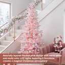Glitzhome 6ft Prelit Artificial Christmas Tree, Slim Pink Frostfall Fir Xmas Tree with 260 Warm White & Multi-Color Lights, 1,056 PE&PVC Tips, Flocked Christmas Tree for Indoor Holiday Spaces