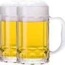 2 Pack Heavy Beer Mugs, Large Beer Glasses with Handle, 14 Ounce Glass Steins, Classic Beer Mug glasses Set