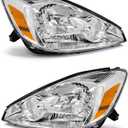for 2004-2005 Toyota Sienna Headlights Assembly Compatible with 04 05 Sienna Headlamp with Chrome Housing Amber Reflector Replacement Driver & Passenger Side