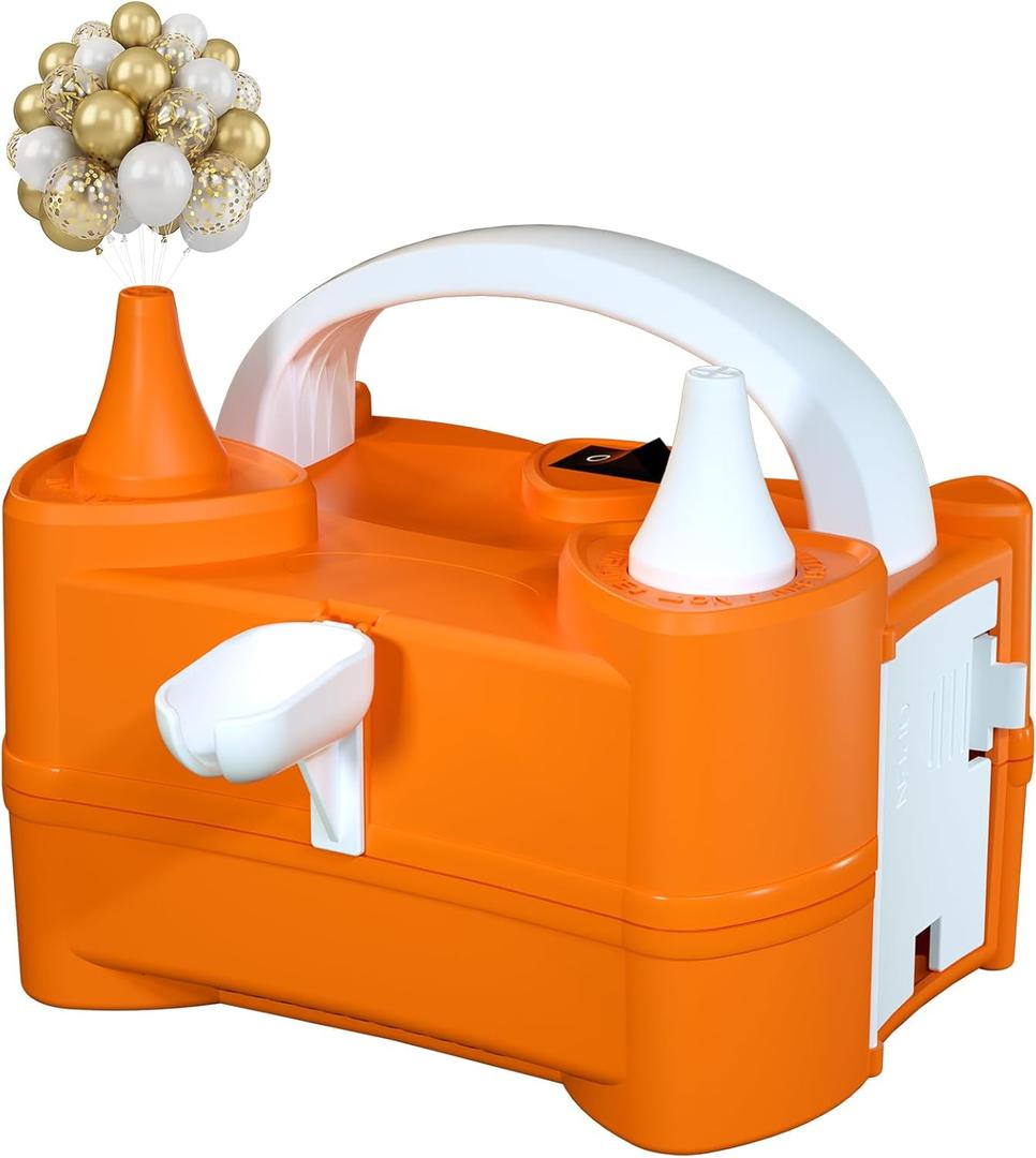 Electric Air Balloon Pump and Tying Tool in One, Balloon Pump Electric, Portable Dual Nozzle Balloon Pump Inflation for Party Decorations (Orange)