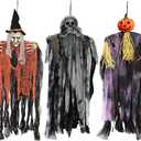 JOYIN 3 Pack 35 Hanging Ghosts Witch Pumpkin Decor Hanging Halloween Decorations Outdoor Halloween Decor, Scary Flying Witch Grim Reapers Haunted House Front Porch Decor Yard Garden Lawn Party