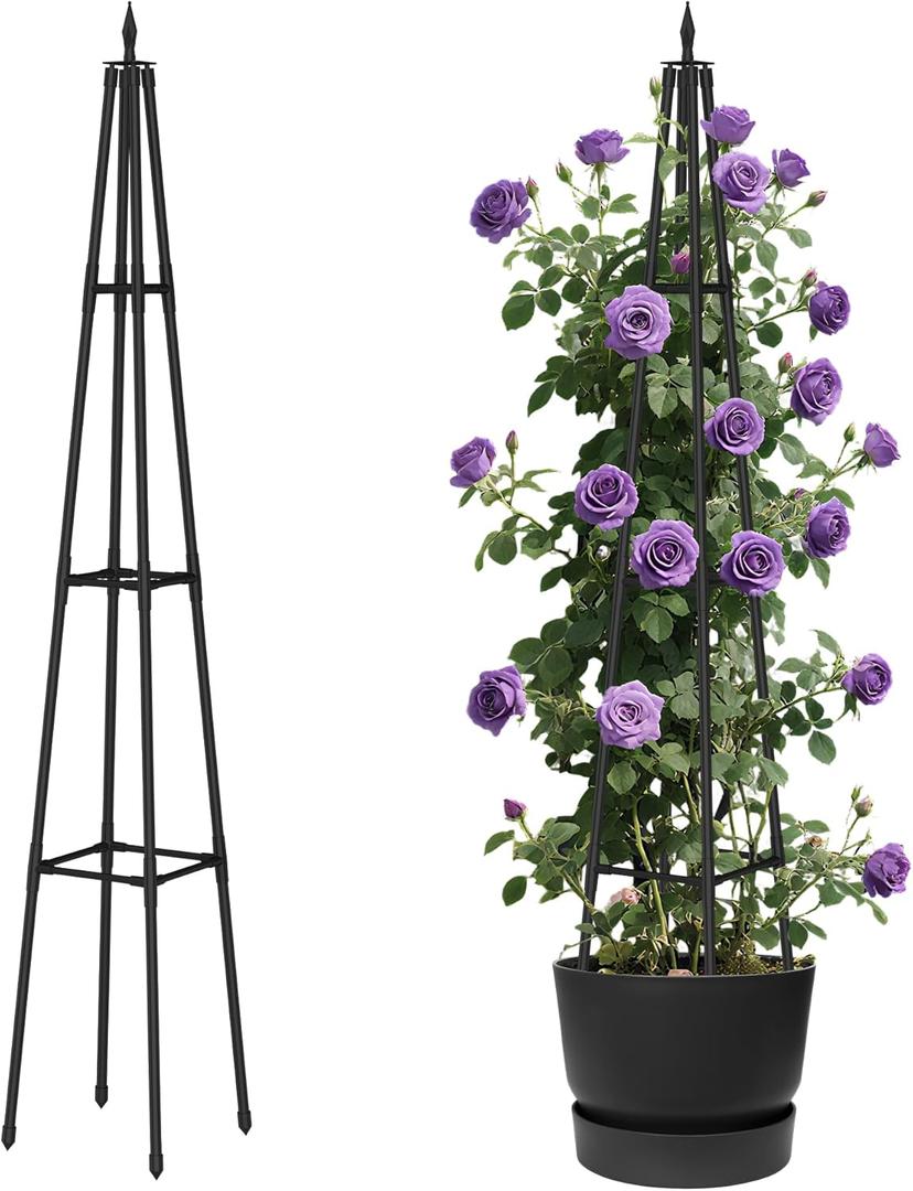 5.2Ft obelisk trellis for Climbing Plants outdoor,5.2Ft garden trellis with Extra Thickened Plastic-Coated metal pipes, Garden Indoor Potted Plant Support, Climbing Support for Potted Plant (Black)