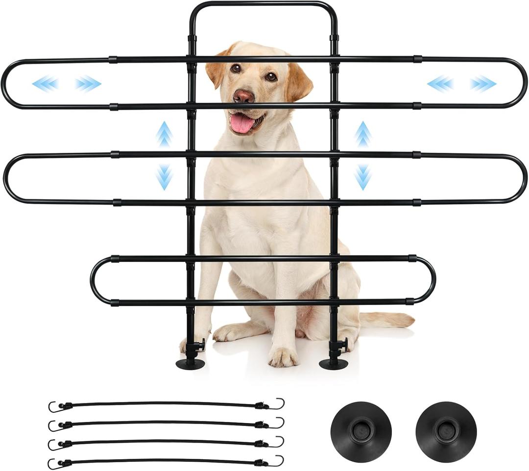 Vehicle Pet Barrier, Adjustable Universal Dog Car Barrier for SUVs, Trucks and Cars, Moves with Car Seat, Sturdy Metal Tube Pet Pen for Vehicles