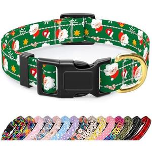 TMOODEL Reflective Dog Collar, Cute Christmas Style Dog Collars for Medium Dogs, Soft Nylon Puppy Collar for Boy and Girl Female Dog, Adjustable Heavy-Duty Pet Collar with Quick Release Buckle, Green