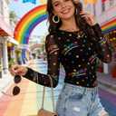 Pride Sheer Tops for Women LGBT Mesh Long Sleeve Top See Through Sexy Going Out Tee Love Wins Graphic Undershirt (Black, S)