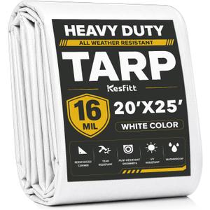 Kesfitt 16 Mil Heavy Duty Waterproof Tarp, 20x25 FT, White