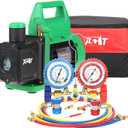 PB Motor Tech Vacuum Pump & Gauge Set - 4.5 CFM Pump w/Brass Manifold Gauge, Quick Couplers, 410 Adapter, Can Tap Tool & Carrying Tote - for R134A, R12, R22, R502 Refrigerants & A/C Maintenance