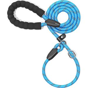 iYoShop Durable Slip Lead Dog Leash with Padded Handle and Highly Reflective Threads, No Pull Dog Training Leash, (1/2" x 6 FT, Blue)