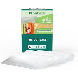 FoodSaver Pint Pre-Cut Vacuum Seal Bags, Easy Use Vacuum Storage Bags, Align to Seal and Tear to Open Vacuum Sealer Storage Bags, 27 Pack