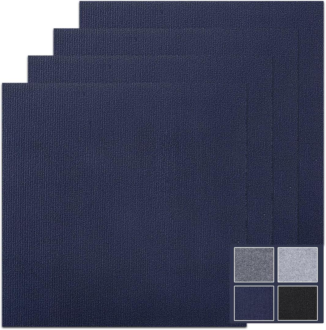 Peel and Stick Carpet Floor Tiles 24x24 Inch, 20 Pack Tile Carpet Squares, 4.5mm Thick Self Adhesive Carpet Tiles, Easy to Install, Durable Non-Slip Polyester for Home Office Basement Blue