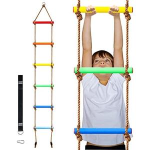 Perantlb 6.8ft Climbing Rope Ladder for Kids or Adult - Climbing Game for Swing Accessories - Tree House, Playground, Play Set for Boys Children (Red Yellow Green Blue)