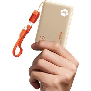 INIU Portable Charger, Ultra Slim 45W Fast Charging with Attached USB C Cable, 10000mAh Power Bank Battery Pack, Travel Essential Phone Powerbank for iPhone 17 16 Samsung S25 Google, Beige