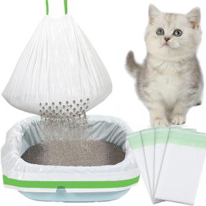 21 Count Cat Litter Box Liners,37x18 inch Heavy Duty Self-Cleaning Cat Litter Bags with Drawstring,Disposable Tear-resistant Poop Bag for Pets (White)