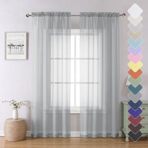 Lecloud Light Grey Sheer Curtains 84 Inch Length 2 Panels, Balance Light & Privacy Dining Room/Bedroom/Living Room Window Silver Gray Curtain, Dual Rod Pockets Solid Voile Drapes, 40x84 Inches