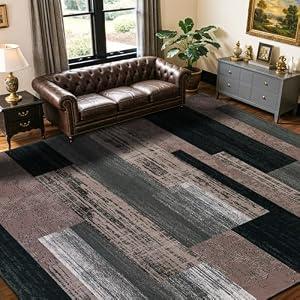 LIANLAM 10x12 Washable Area Rugs for Living Room and Bedroom, Vintage Checkered Pattern Non-Slip Carpet, Stain Resistant Low Pile Soft Rug for Dining Room, Office, Nursery, Kids Room(10x12, Chocolate)