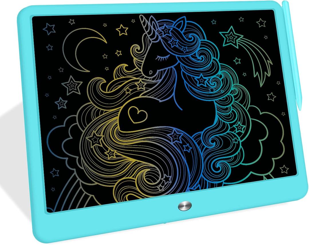 FLUESTON LCD Writing Tablet, Doodle Board Toys Gifts for 3-8 Year Old Girls Boys, 15 Inch Colorful Electronic Board Drawing Pad for Kids, Gifts for Toddler Educational Learning Travel Christmas, Blue