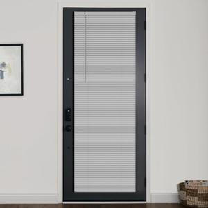 LazBlinds 1" Vinyl Mini Blinds for Doors, Cordless French Door Blinds for Privacy, Light Filtering Privacy Horizontal Shades for Front Door Patio Sidelight Glass Door, 22" W x 72" H, Grey
