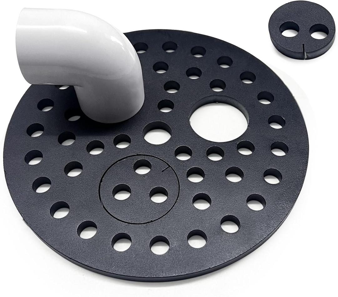 6-1/2 inch Drain Cover with Integrated Ports, Floor Drain with Removable Round Disc, 6.5" Garage Drain Cover Replacement Solution, Floor Strainer, 1PCS Black