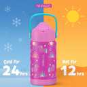 Kids Stainless Steel Insulated Water Bottle with Straw 12oz - Leak Proof Toddler Insulated Cup for School, BPA Free with Handle & Non-Slip Silicone Base, Dishwasher Safe, Whimsical Pink